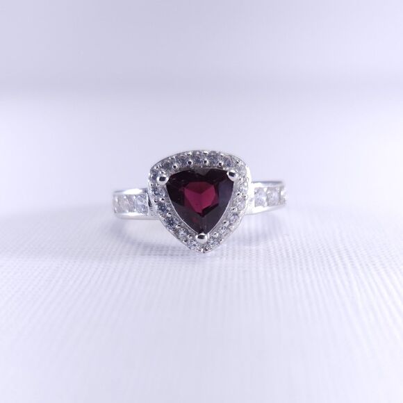Garnet Trillion Ring with Cubic Zirconia Size 7 - Picture 6 of 11